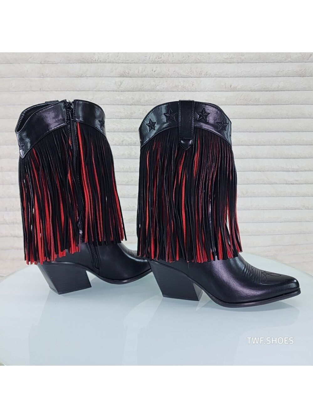 NIB Dusty Roads Mid Calf Black and Red Fringe Country Western Cowgirl Boots - Picture 5 of 12